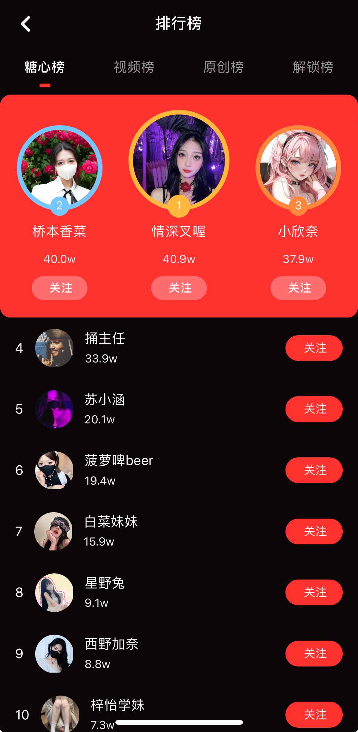 糖心Vlog排行榜界面示意